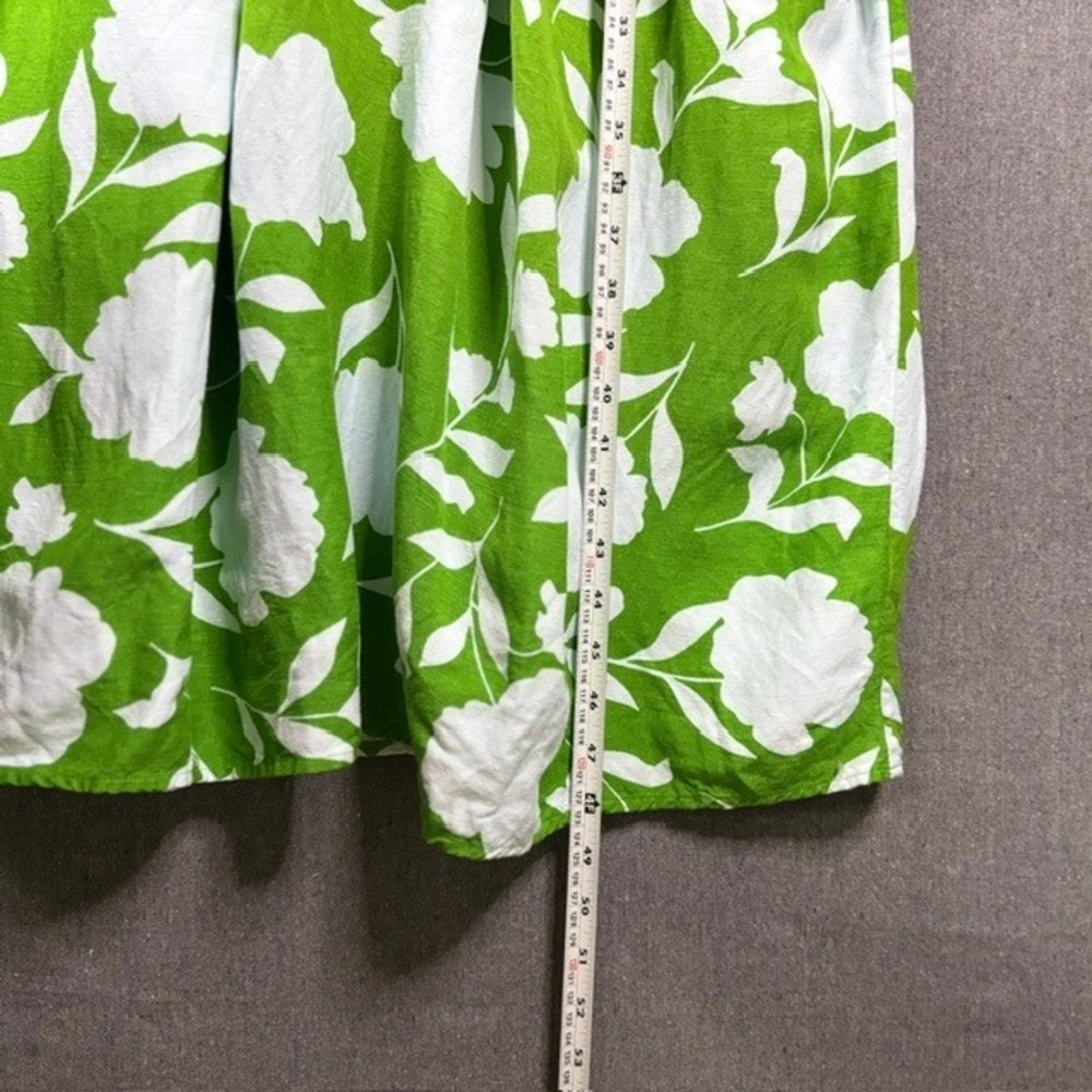 A New Day Floral Midi Dress Womens Small Green Linen Blend Long Sleeve Smocked - Picture 2 of 6